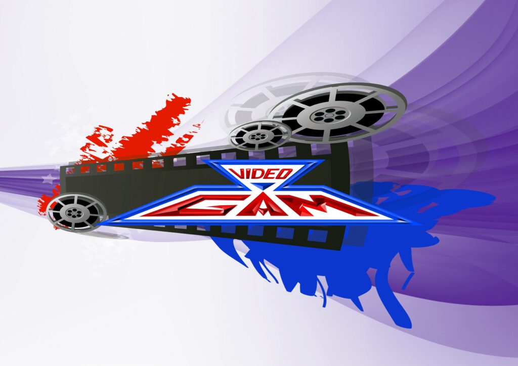 logotipo de video gam en cintas de cine